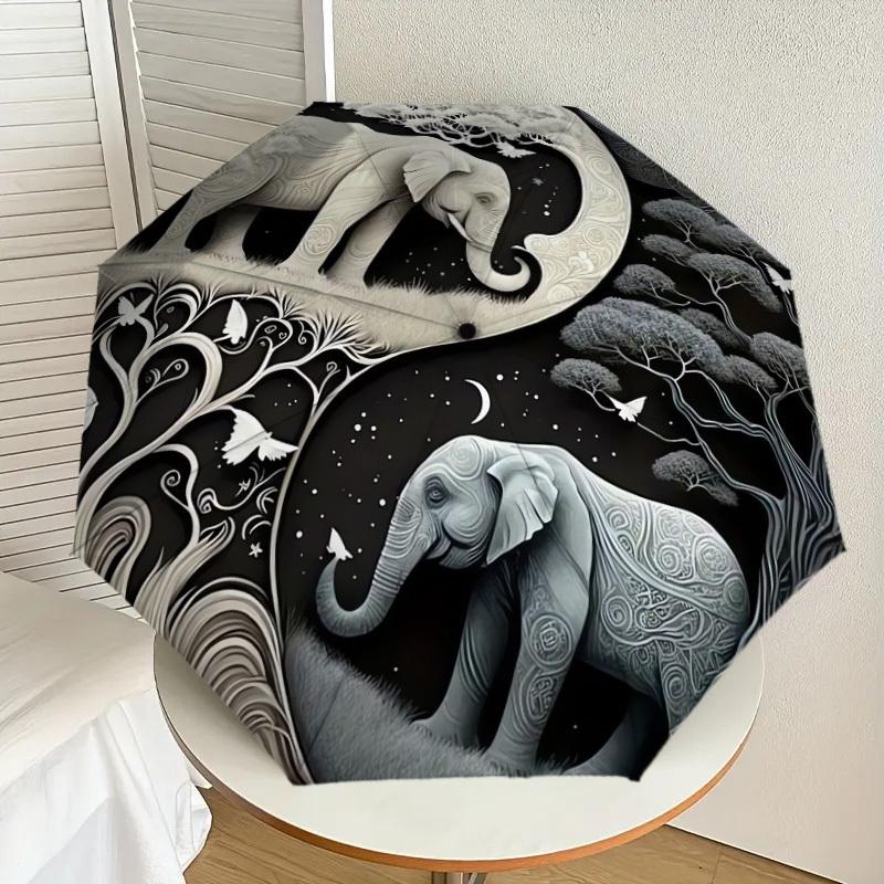 1pc Yin-Yang Elephants Harmony Umbrella with Plastic Handle,Suitable for All Seasons Home Travel Outdoor UmbrellaDD379
