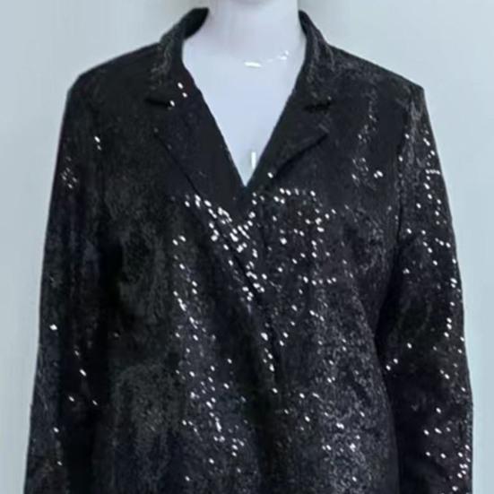 Женский повседневный кардиган с лацканами, длинным рукавом и открытой передней частью, пальто, однотонная куртка свободного покроя с блестящими пайетками, клубная одежда