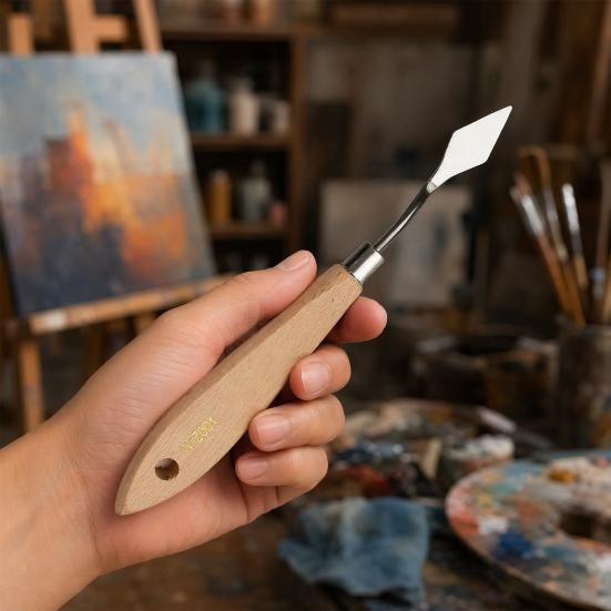 Art Tool for Painting Oil Scraper, Stainless Steel Palette Knives with Wood Handle Paint Scraper Mixing Scraping And Layering Acrylic Supplies Knife