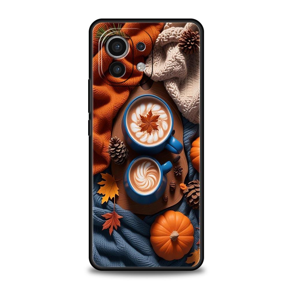 Pumpkin Autumn Leaves Coffee Phone Case Cover for Xiaomi Mi 17 15 14 13 12 11 Ultra 15T 14T 13T 12T 11T Pro Lite Soft TPU Shell
