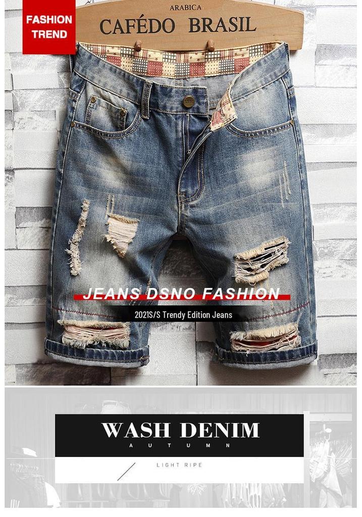 Men's Retro Ripped Mid-Length Denim Shorts – Versatile, Trendy, and Nostalgic