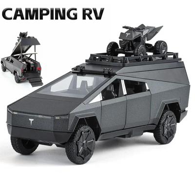 1/32 Tesla Camping RV Car Offroad Alloy Model Cyber Best Electric Car Детский подарок Детская игрушка Большая скидка