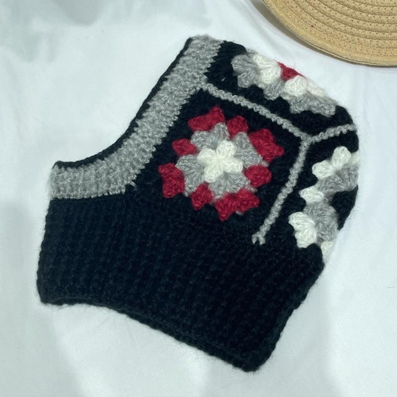 Вязаная балаклава с цветочным узором для студентов, взрослых, ветрозащитная зимняя шапка, шапка для защиты шеи, подростковая шапка для тепла, шапка для велоспорта
