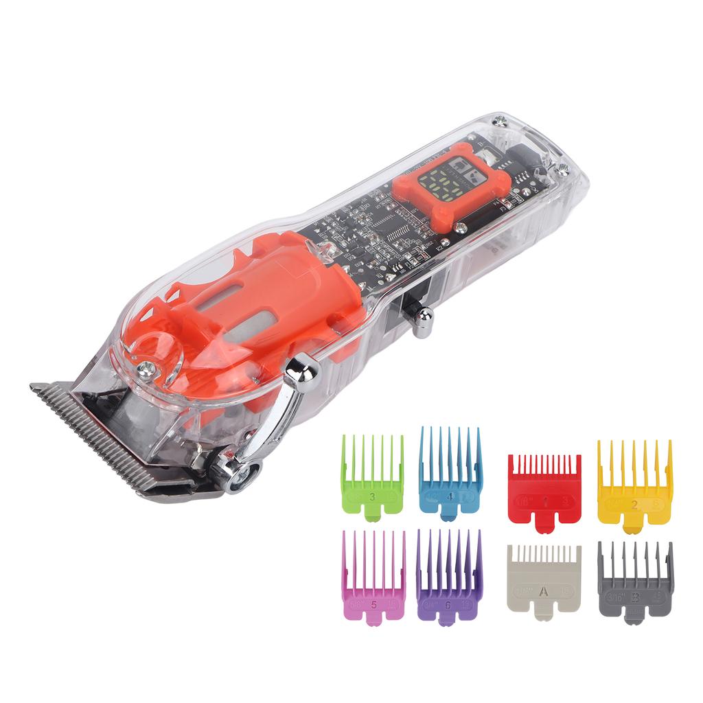 Electric Hair Clipper LED Display Incisive Blade USB Rechargeable Hair Trimmer Transparent Orange