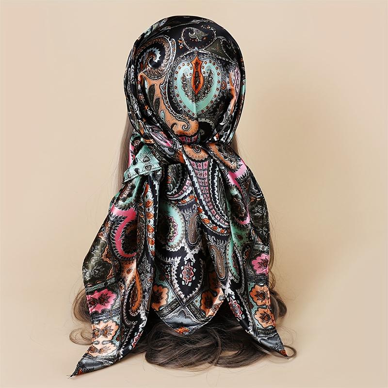 Новый 90*90см Ретро Бренд Женский Шёлковый Платок Бандана Мода Богемный Узор Квадратный Хиджаб Женский Шарф Повязка на Голову Фуляр Муфлер