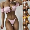 2 Pcs/Set Bikini Set Solid Color High Waist Chain G-string Women Swimsuit for Swimming