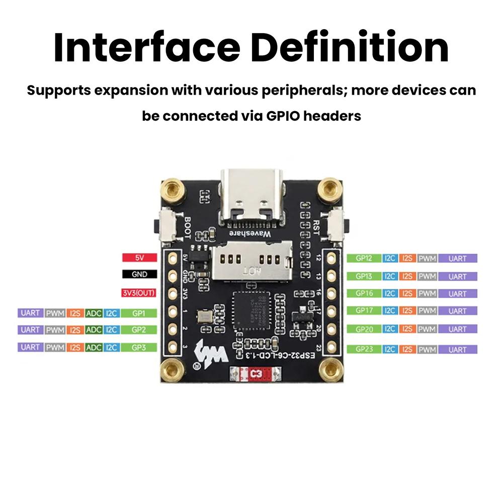 ESP11-C6 1.1-inch LCD Display ST7789 WIFI Bluetooth Development Board 111x111 Resolution Single Core Processor Type C