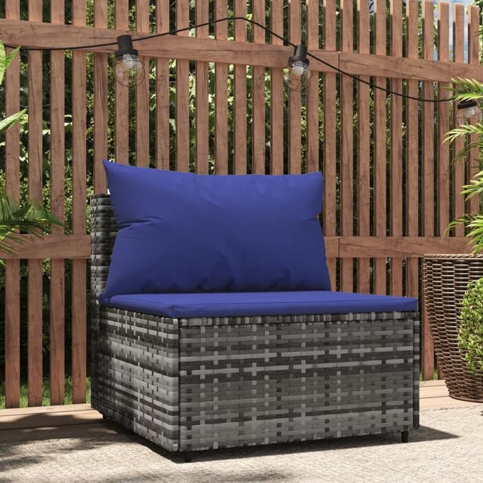 VidaXL Garden Middle Sofa with Gray Wicker Cushions, Sofa, Garden Sofa, Sectional Middle Sofa, 319849