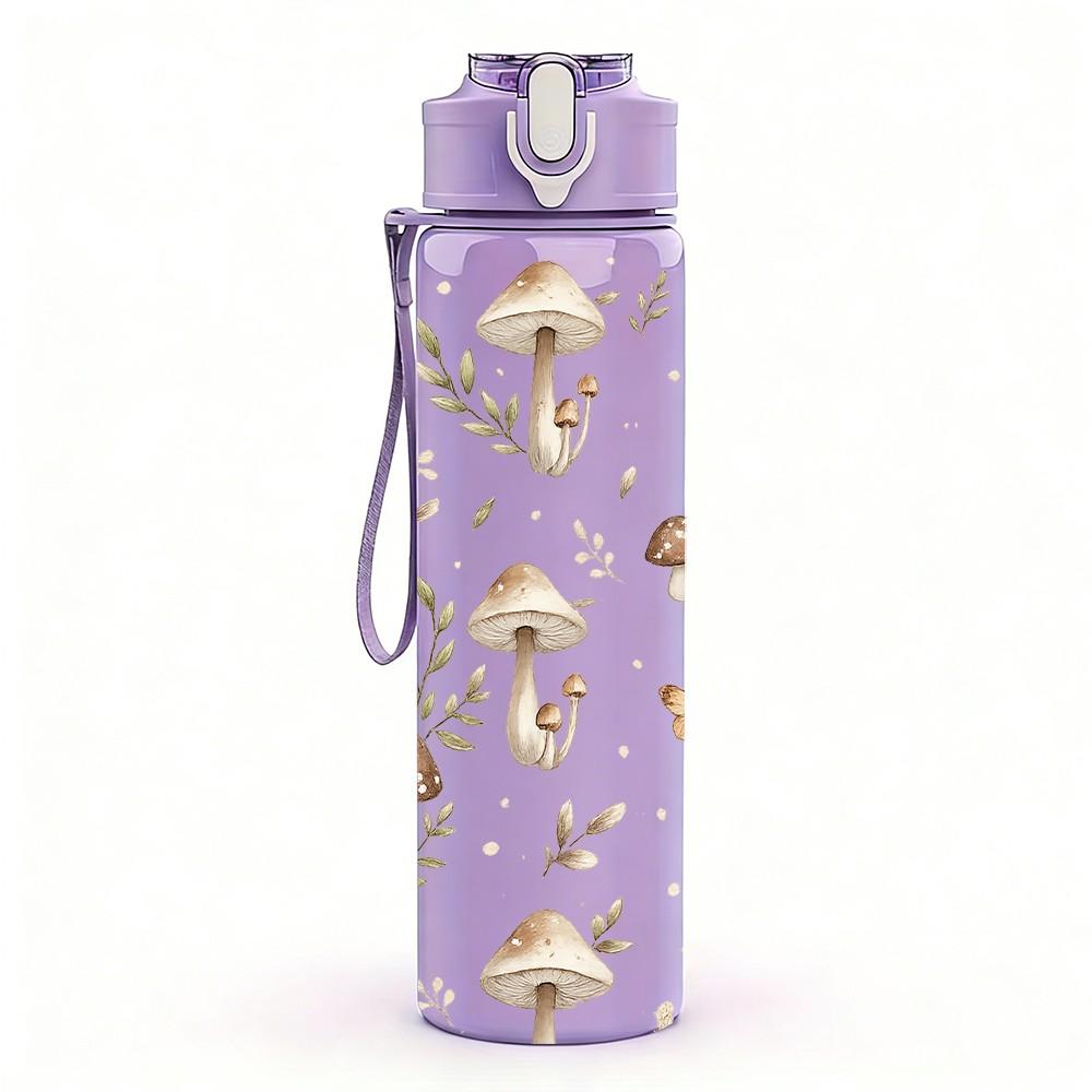 1PC Forest Mushroom Botanical Neutral Print 750ml Color Plastic Sports Water Bottle Leakproof Flip Straw Lid Suitable for Sports Office Home Use