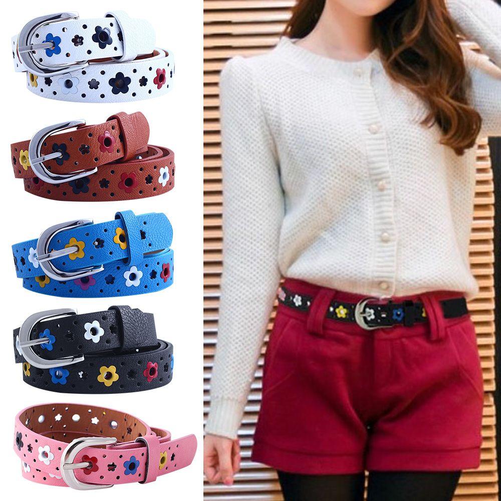 Flower Eyelet Decoration Colorful Fashionable Waistband Kids Belt Faux Leather Belt Waist Belt