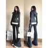 Женский осенний OOTD высокого класса: Комплект спортивной одежды для инфлюенсеров: топ и брюки прямого кроя, две вещи