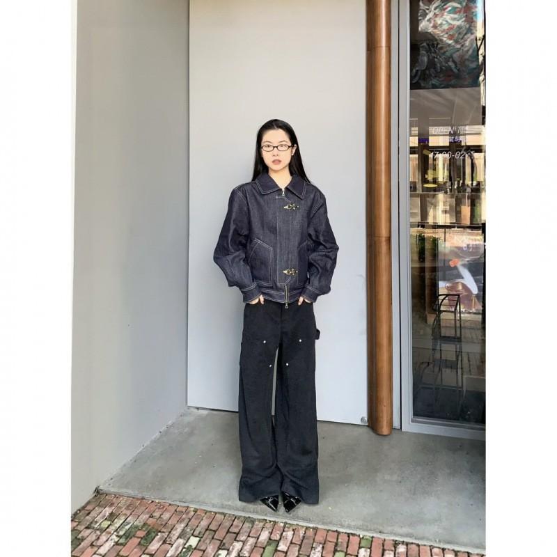Unisex Oversized Distressed Denim Jacket With Snap Button Fall Casual Streetwear