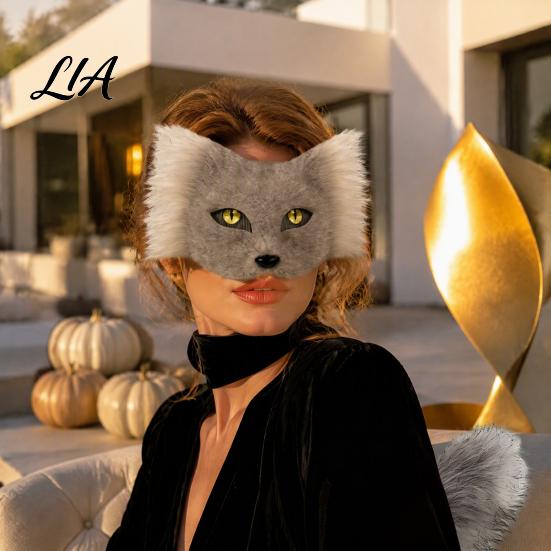 Soft Plush Tail for Cosplay DIY Therian Masque Kit, Furry Fox/Cat Animals with Fun Interactive Craft Teens Eye Mesh, Christmas Halloween Masquerade