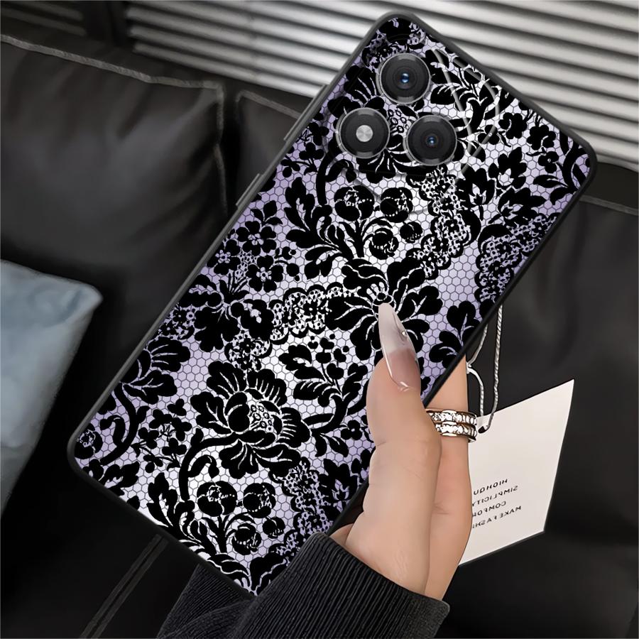 Чехол для телефона Funda для Honor 8X X9a X5b X7 70 90 X8 200 400 Lite X6 Magic5Lite Черные Цветы Кружева