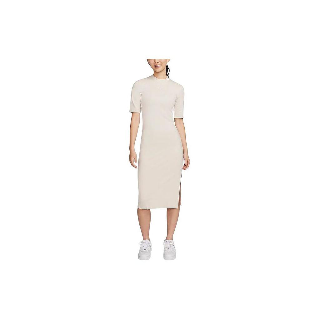 Nike NSW Essential однотонное платье миди с круглым вырезом и коротким рукавом, женское платье цвета хаки DV7879-104