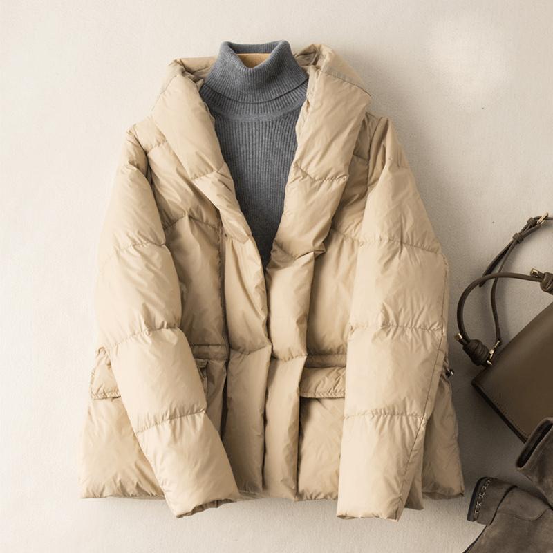 Осенне-зимний стиль, свободная теплая белая куртка-пуховик с капюшоном, ветрозащитная короткая парка, однотонная верхняя одежда
