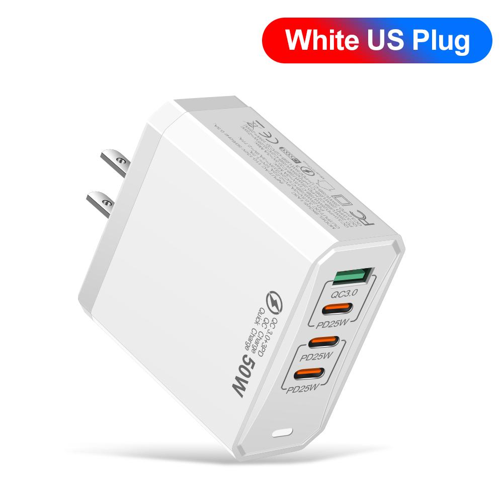 50W 4 Ports USB Charger Fast Charging EU/US Plug Wall Charger for IPhone Samsung Xiaomi Huawei Quick Charge Phone Charge Adapter
