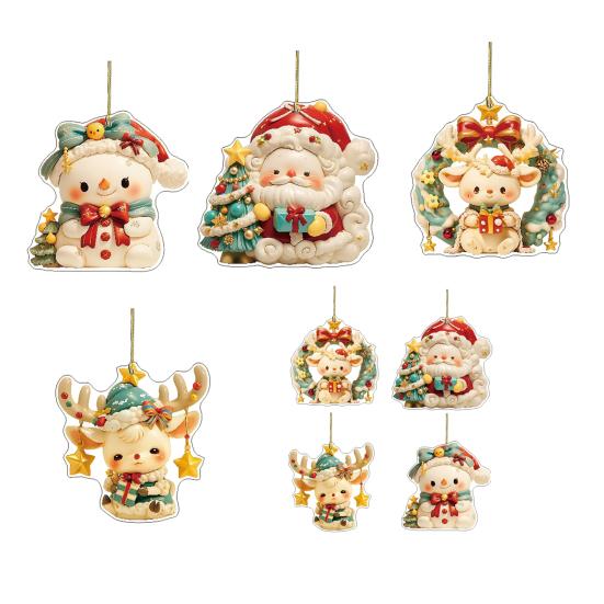 Рождественский автомобильный брелок 2D акриловый брелок Санта Олень Автомобильное зеркало Подвесное украшение Праздничный декор