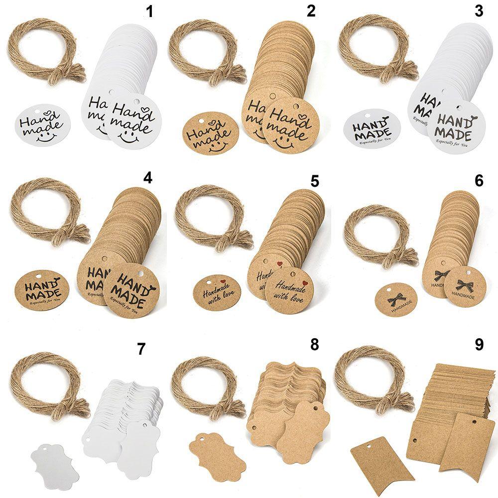 100pcs Paper Luggage Wedding Party Package Wrapping Kraft Gift Tags Hanging Label Handmade Tagging