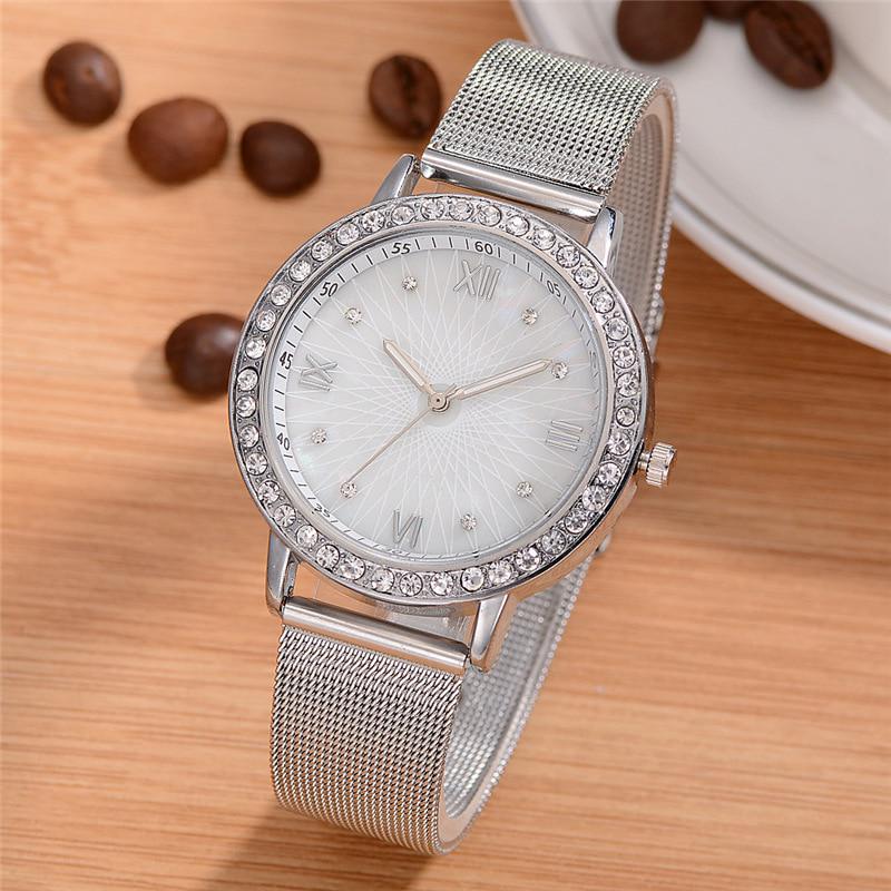 Женские часы Роскошные часы montre femme со стальной сеткой Модные часы с бриллиантовым циферблатом Женские кварцевые часы Женские часы zegarek damski Clock