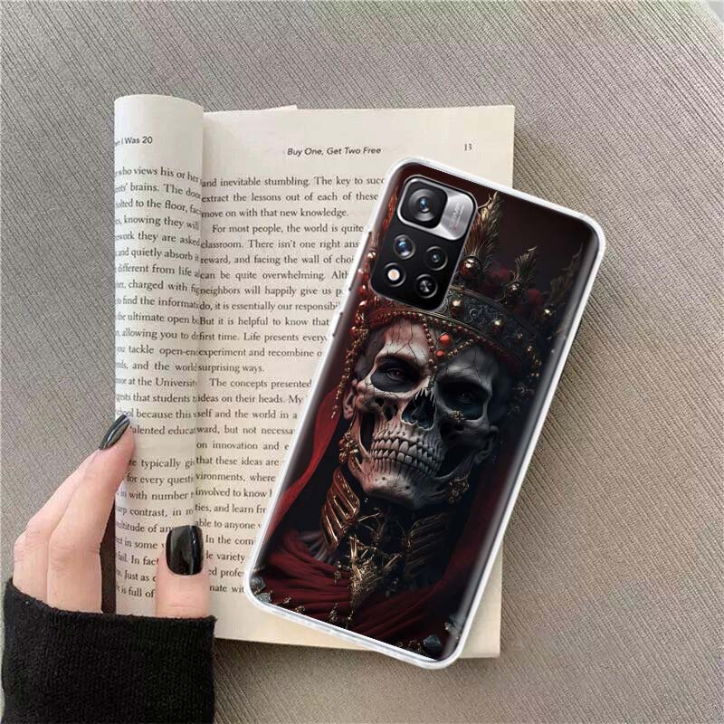 Чехол для телефона Crown Skeleton Emperor для Redmi Note 13 12 Pro Plus 14 15 Pro 5G 11 11T 11E 11S 10 Pro 10S 9 9S Прозрачный ТПУ