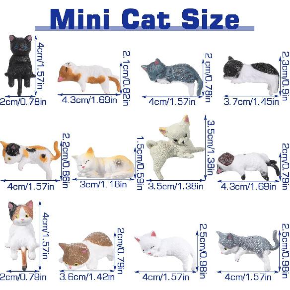 12 Pcs Car Dashboard Decorations Cats Car Interior Accessories, Mini Cat Figurines, Cute Rear View Mirror Accessories Mini Resin Car Decor Fun Cats