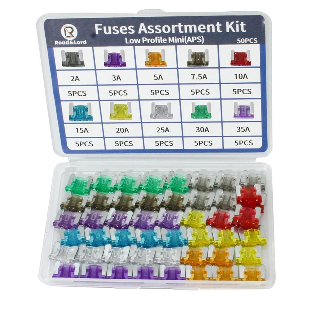 Auto Car Blade Fuses Assortment Kit – 50Pcs Low Profile Mini (2A/3A/5A/7.5A/10A/15A/20A/25A/30A/35A) for Car Boat Truck SUV Automotive Replacement