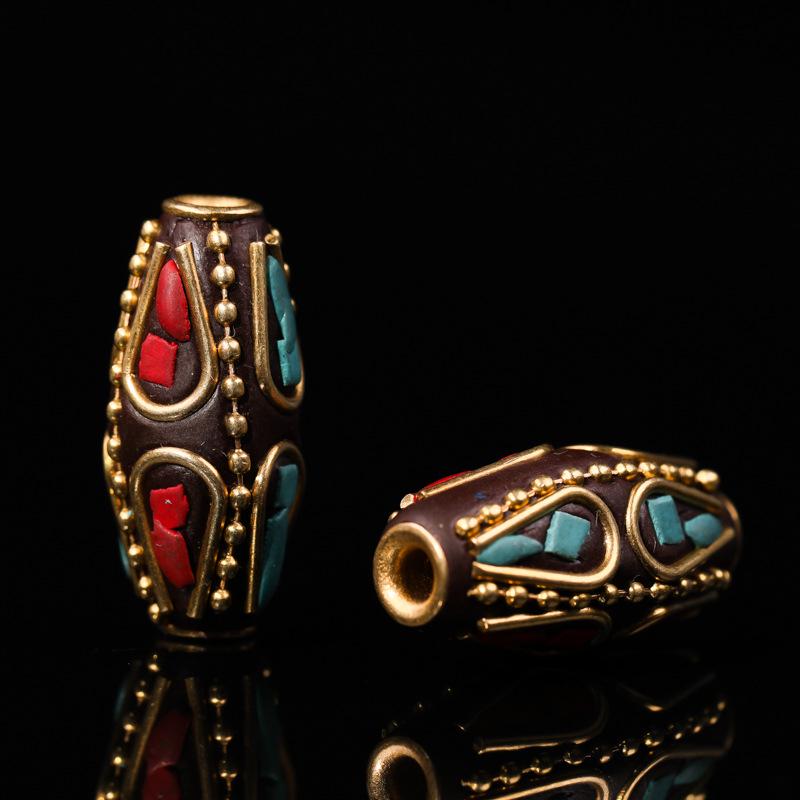 Nepal Six-Syllable Mantra Brass-Inlaid Spacer Beads for DIY Buddhist Rosary