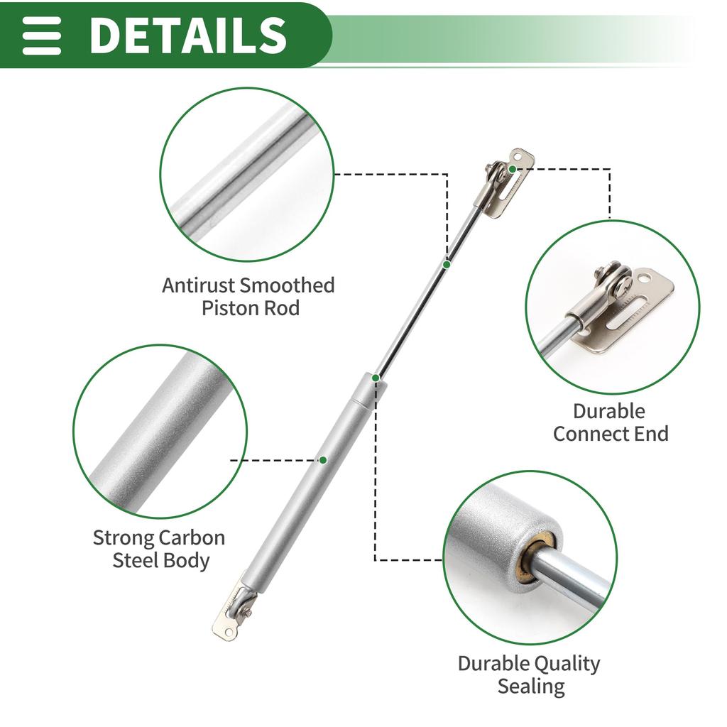 Motoforti Универсальный подъемный механизм для крышки шкафа, газовые пружины, 12"/285мм, 7lb/30N/3кг, серебристый тон, комплект из 2 штук