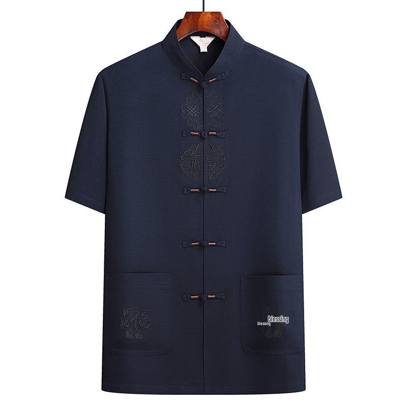 Мужской летний тан костюм с коротким рукавом в китайском стиле