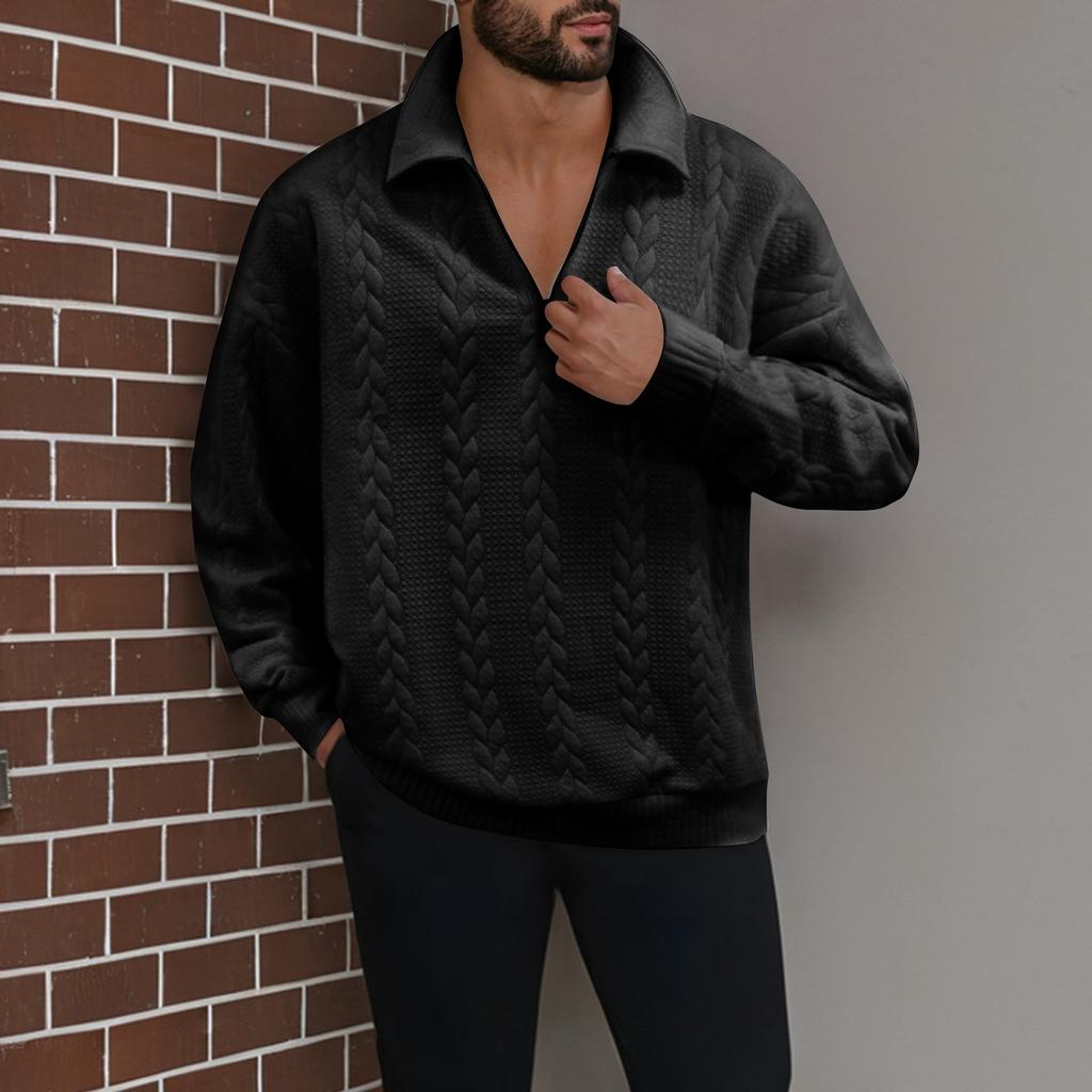 Мужская зимняя однотонная повседневная толстовка с длинным рукавом и круглым вырезом на молнии