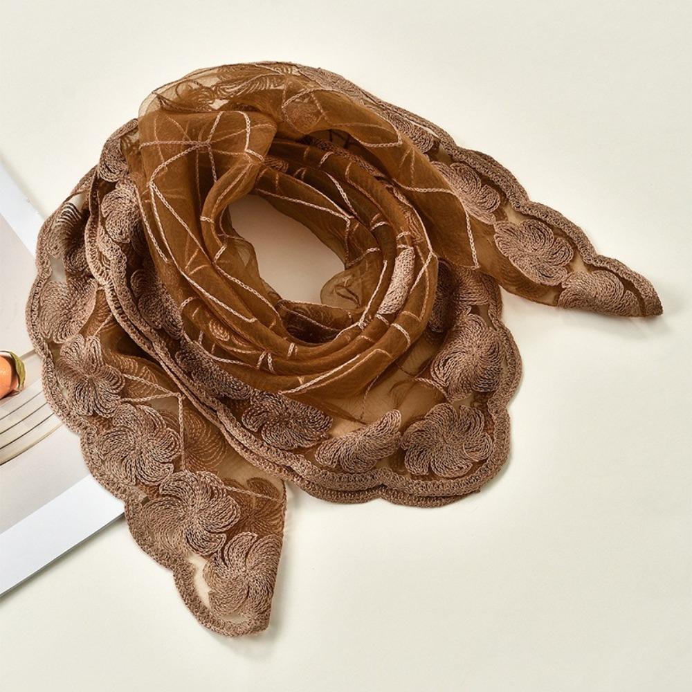 Floral Embroidery Yarn Square Scarf Versatile Lace Headband Hair Wrap  Women's  Headwear Accessory