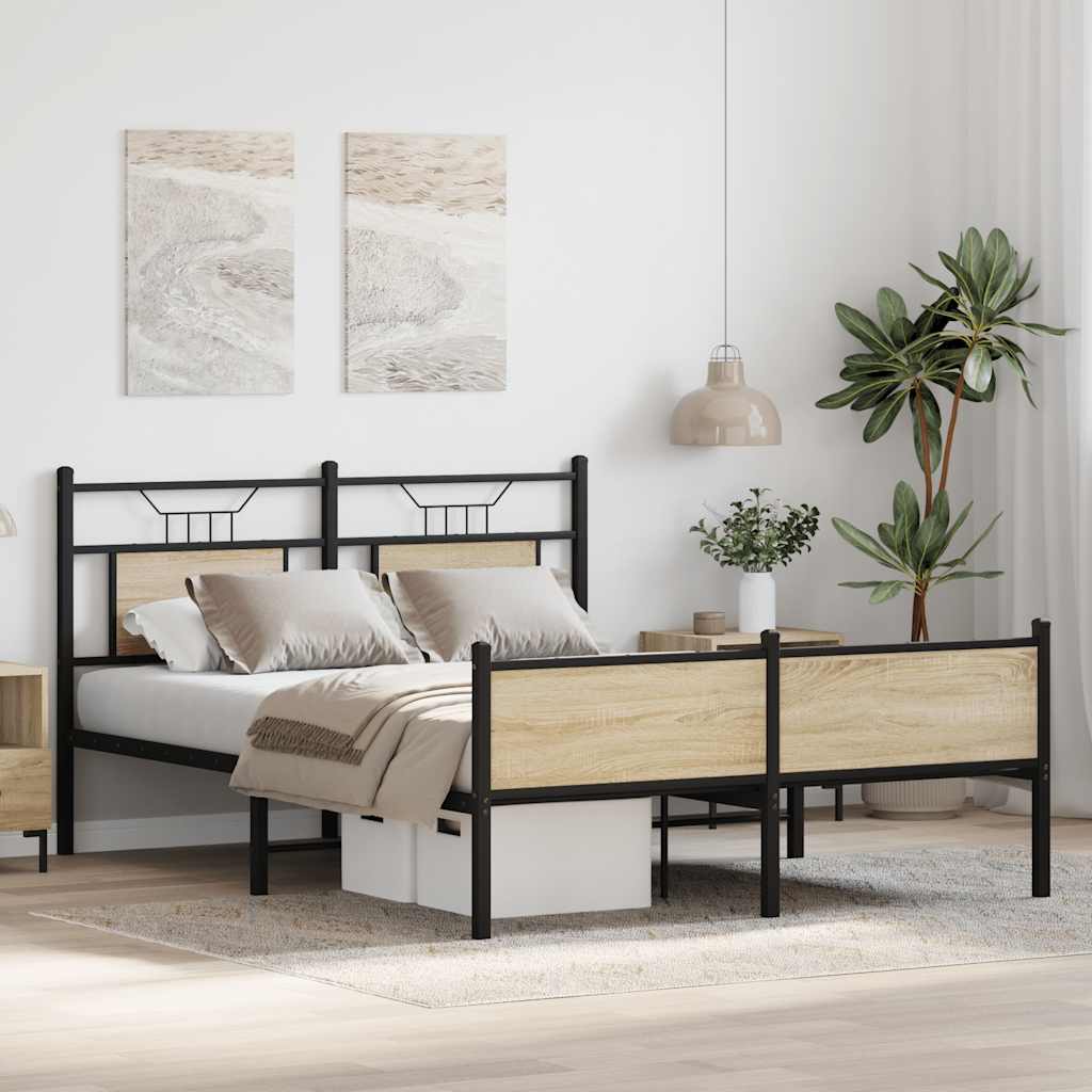 Bed Frame without Mattress Sonoma Oak Finish 137 x 190 cm Wood Based Material