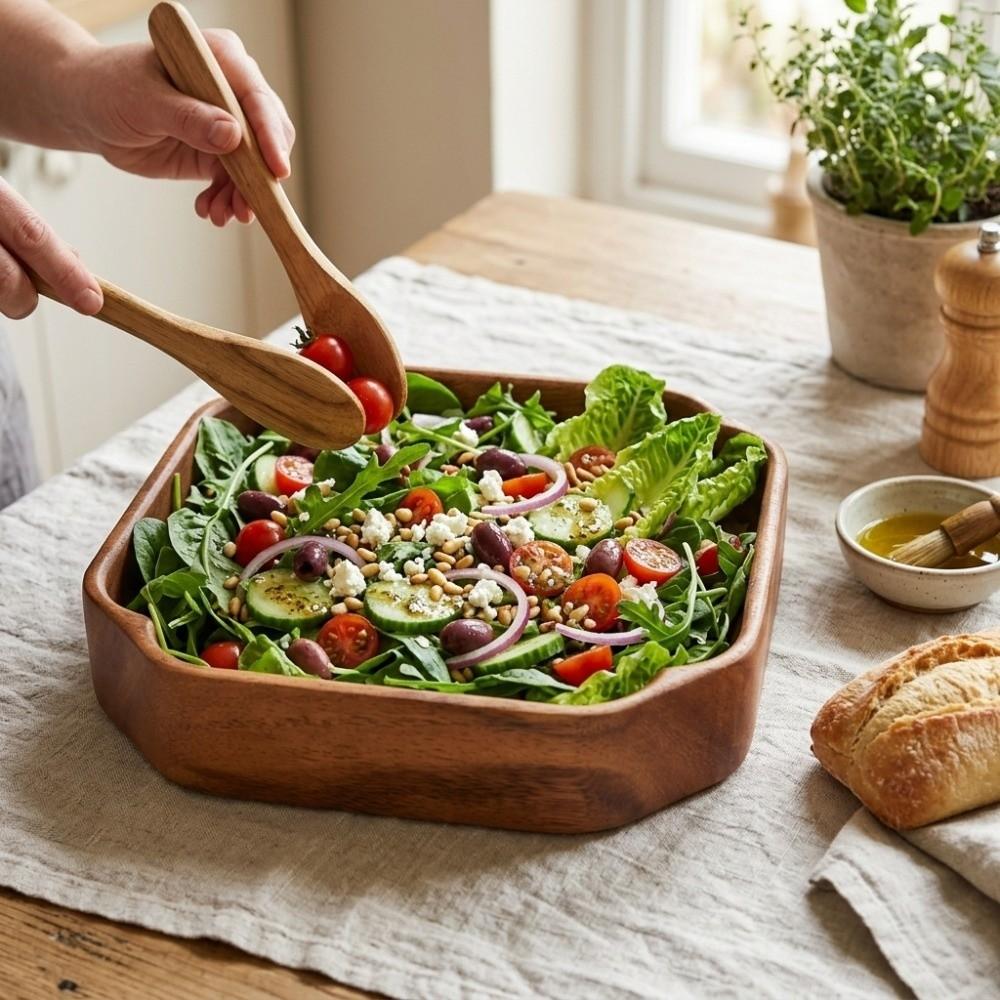 Wooden Food Serving Plate Smooth Fruit Tray Easy To Clean Salad Container Home