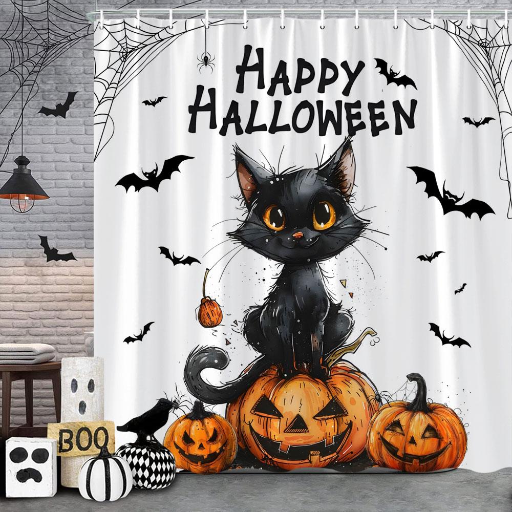 Scary Halloween Shower Curtain Vintage Skulls Eagles Pumpkins Roses Boho Polyester Fabric Bath Curtain Bathroom Decor with Hoo