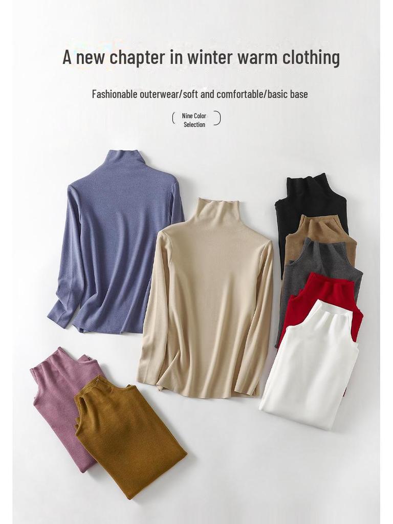 Women's High-Collar German Velvet Long-Sleeve Top: Slim Fit, Heat-Generating, Hyaluronic Acid-Enhanced, Perfect for Autumn and Winter.