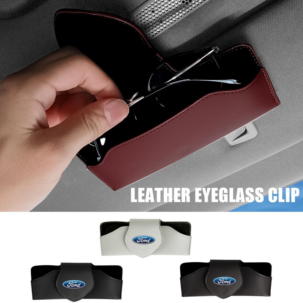 1pcs PU Leather Car Sun Visor Glasses Holder Glasses Storage Case For Ford Mustang Focus Fiesta Escort Mondeo S-MAX Kuga Ranger 63as