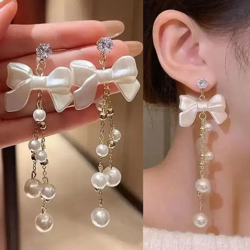 925 Silver Needle Korean Fashion Pearl Tassel Earrings For Women Jewelry Trending New Luxury Women's Zircon Pearl Earrings