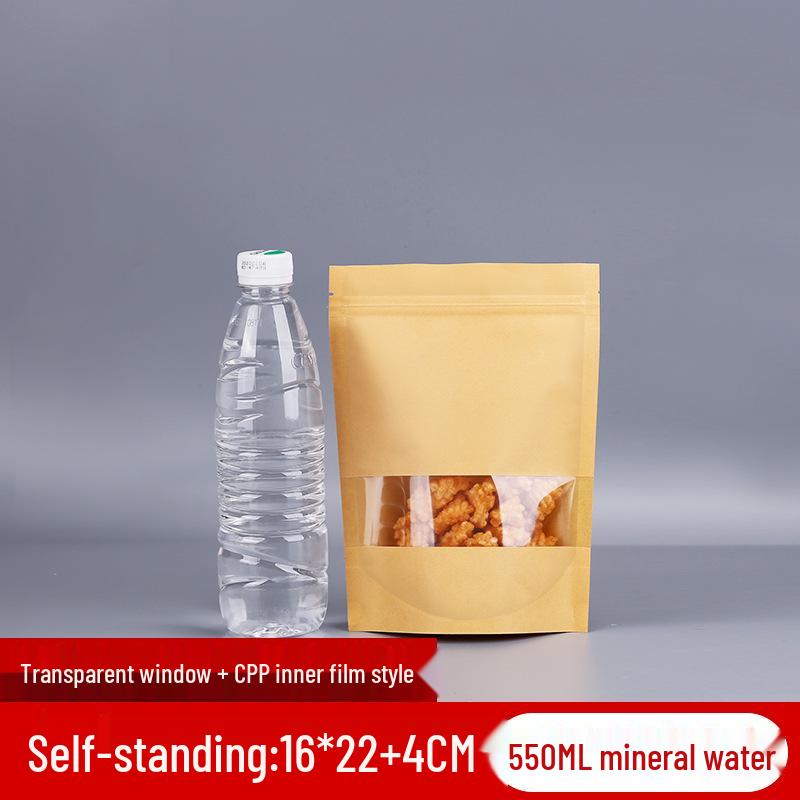 Self-Standing Transparent Window Kraft Paper Food Bag - Moisture-Proof & Self-Sealing for Tea Packaging