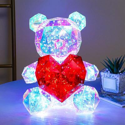 3D Медведь Ночник Подарки на День Святого Валентина Цветной Светящийся Медведь Светодиодный Медведь Держащий Красное Сердце Уникальный Подарок и Настольное Украшение