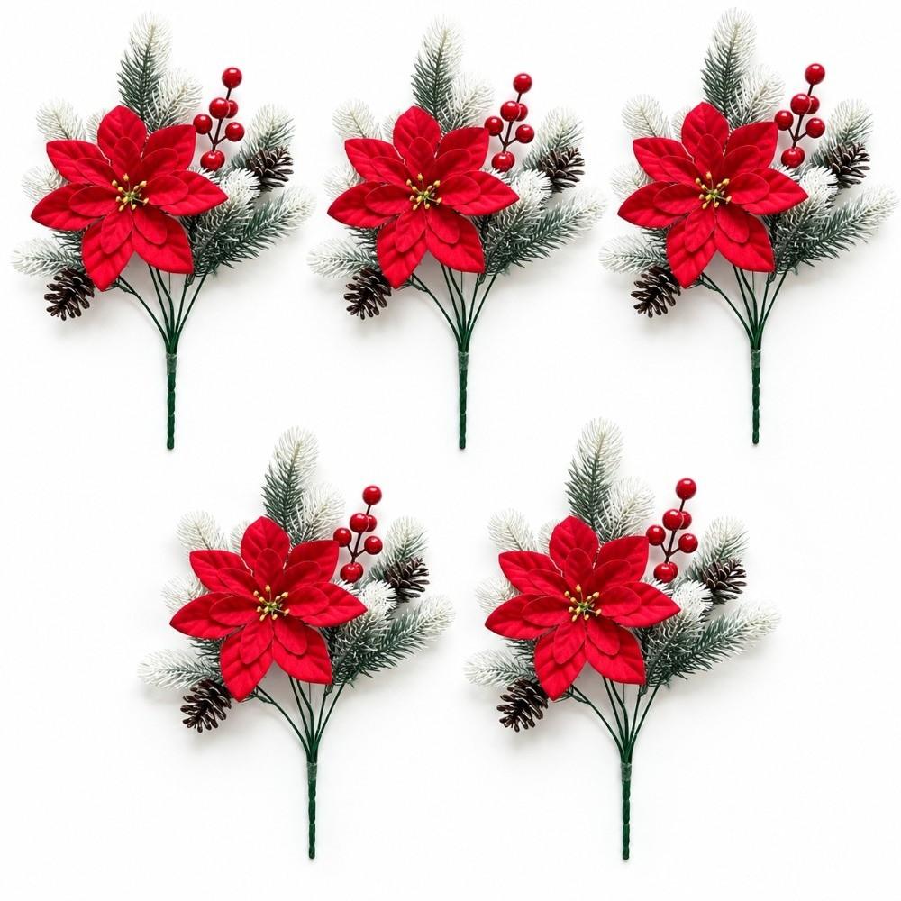 5Pcs Handcraft Artificial Christmas Pine Realistic Christmas Pine Branch Floral Stems