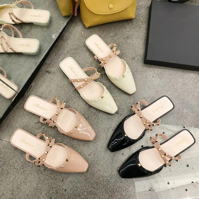 Офисные женские летне-осенние нескользящие тапочки большого размера Baotou, женские весенние однотонные туфли на низком каблуке со стразами