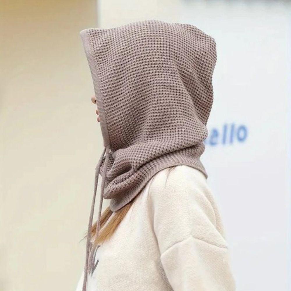 Soft Drawstring Balaclavas Hat Solid Color Pullover Cap Simple Winter Neckerchief Streetwear