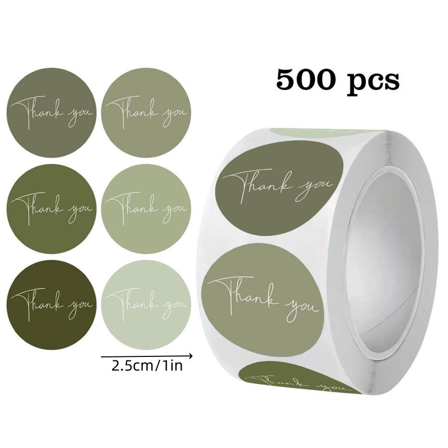 500pcs/rollSpring Green Thank You Stickers Round Heart Baking Gift Packaging Bag Envelope Sealing Stickers Notebook Phone Suitca