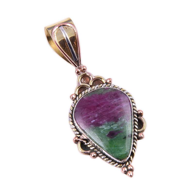 Подарочный двухцветный кулон Ruby In Zoisite из стерлингового серебра 925 пробы, созданный в лаборатории, 1,50 дюйма k9h63