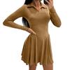 Women's Fashion Casual Long-sleeved Ruffled Short A-line Pleated Dress