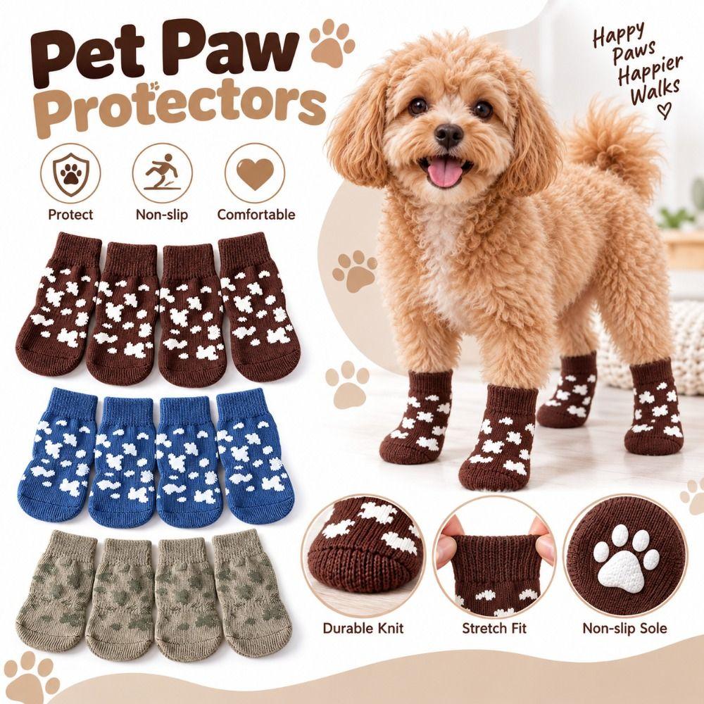 4PCS Silicone Grip Soles Pet Paw Protectors Cotton Pet Socks New Dog Socks  Indoor Use
