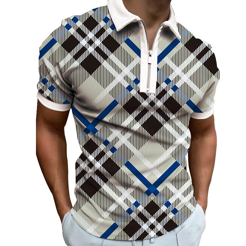 Рубашка-поло с короткими рукавами и застежкой-молнией с принтом в квадратном стиле