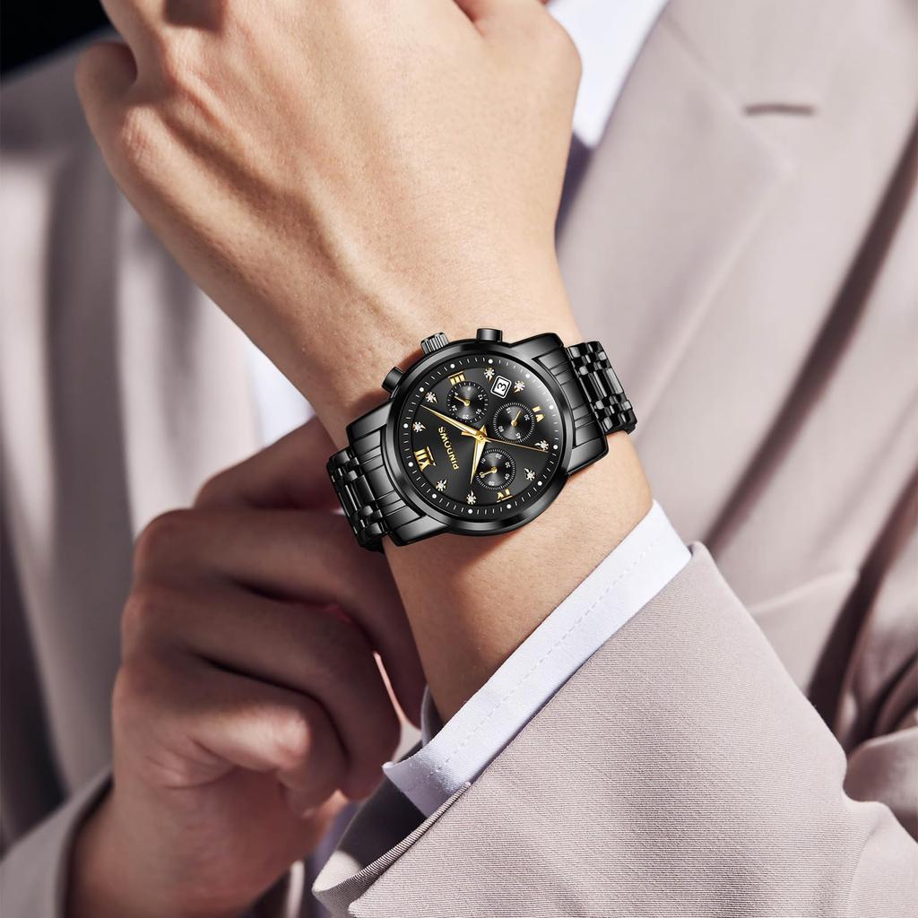 PINDOWS роскошные кварцевые аналоговые часы с большим циферблатом и датой водонепроницаемые модные деловые часы из нержавеющей стали классические часы с люминесцентным календарем для мужчин