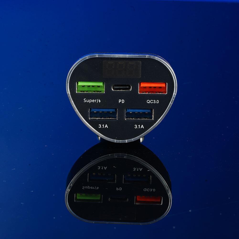 Автомобильное зарядное устройство 66 Вт выходной адаптер быстрой зарядки PD QC3.0 5 портов 4 USB + 1 PD светодиодный дисплей монитор для путешествий автомобильная электроника 1 шт.